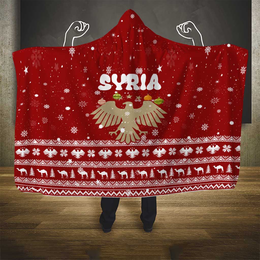Syria Christmas Hooded Blanket with Golden Eagle Emblem Christmas Camel Scene - Wonder Print Shop