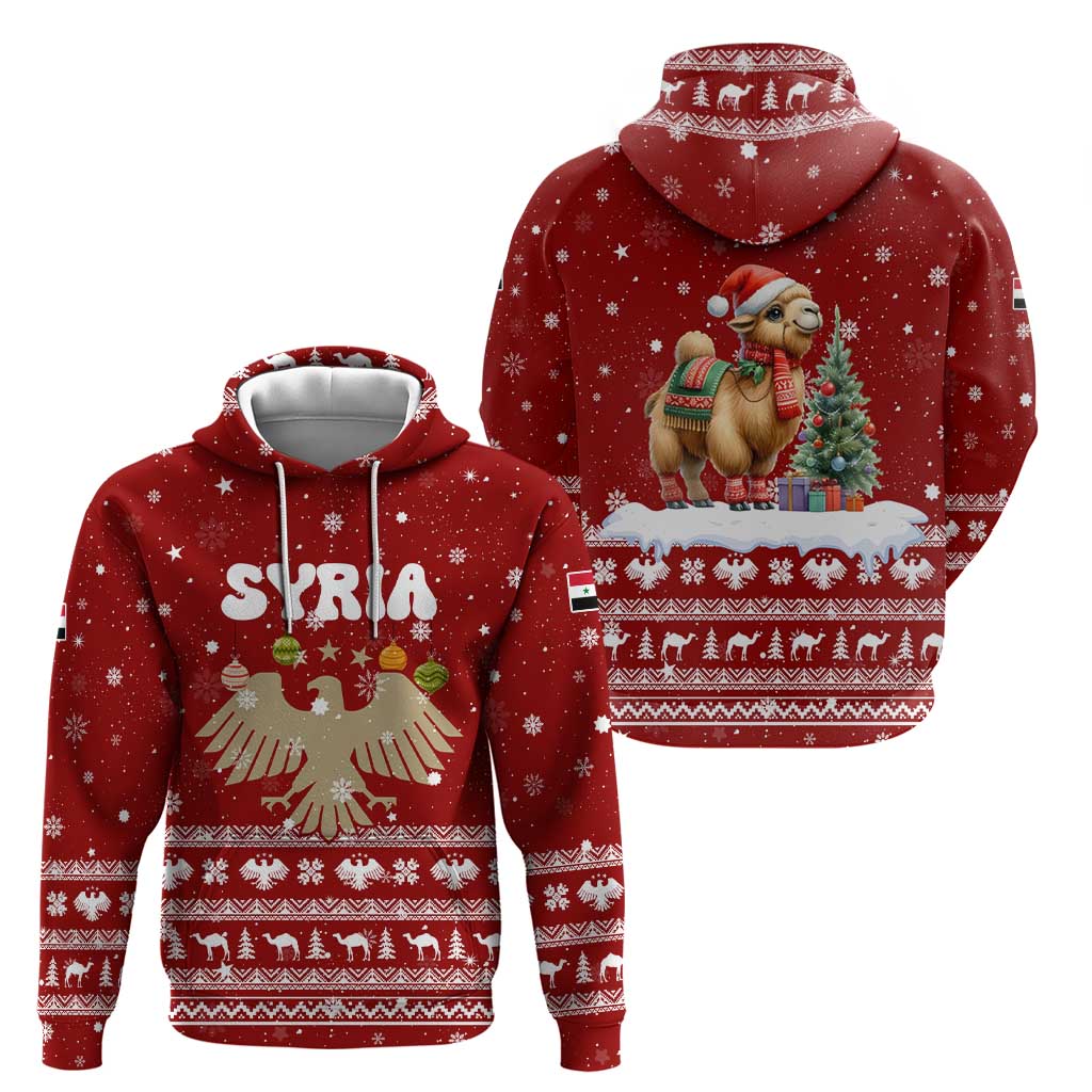 Syria Christmas Hoodie with Golden Eagle Emblem Christmas Camel Scene - Wonder Print Shop
