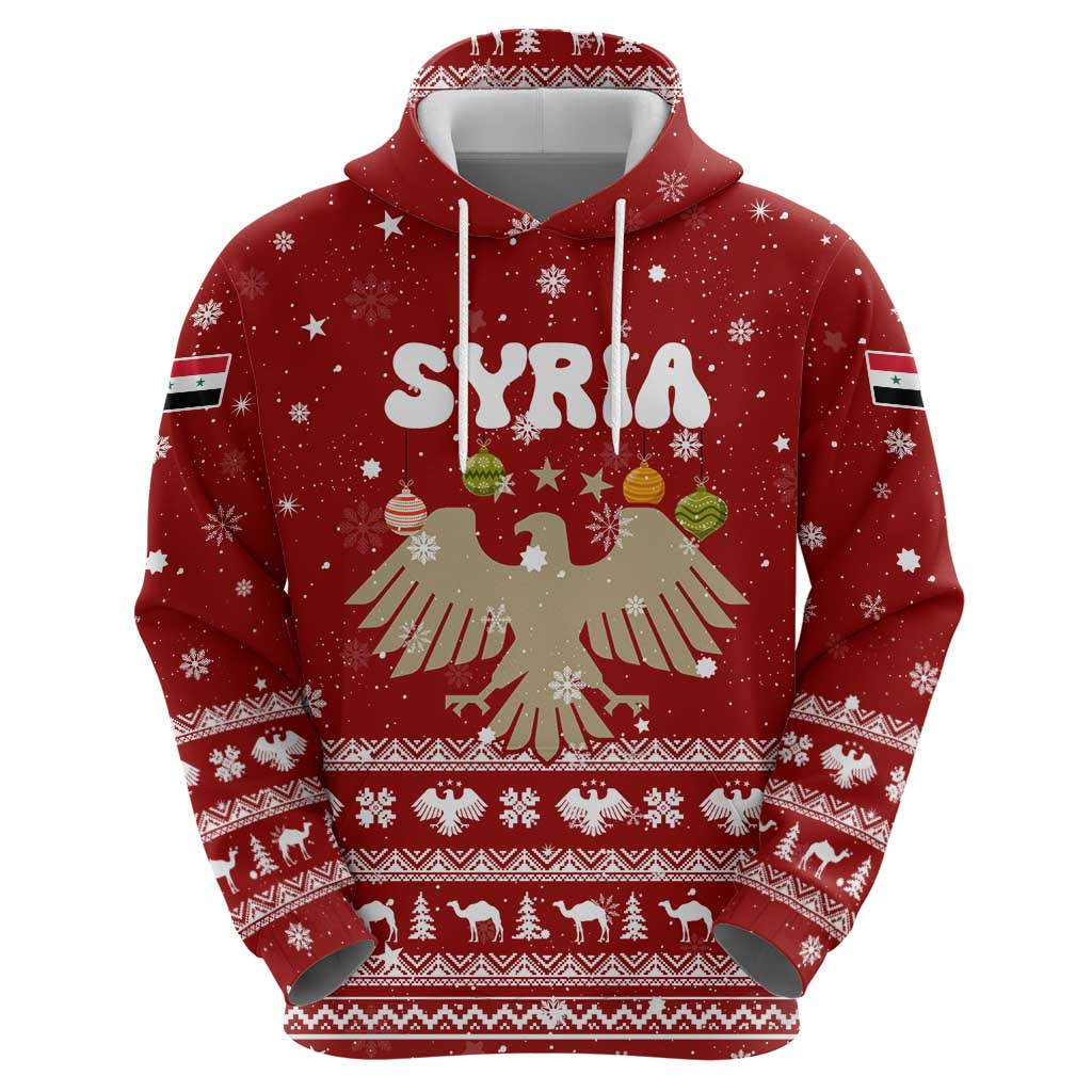 Syria Christmas Hoodie with Golden Eagle Emblem Christmas Camel Scene - Wonder Print Shop
