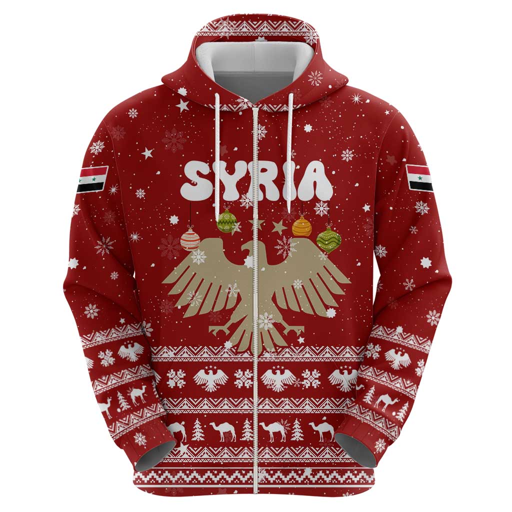 Syria Christmas Hoodie with Golden Eagle Emblem Christmas Camel Scene - Wonder Print Shop
