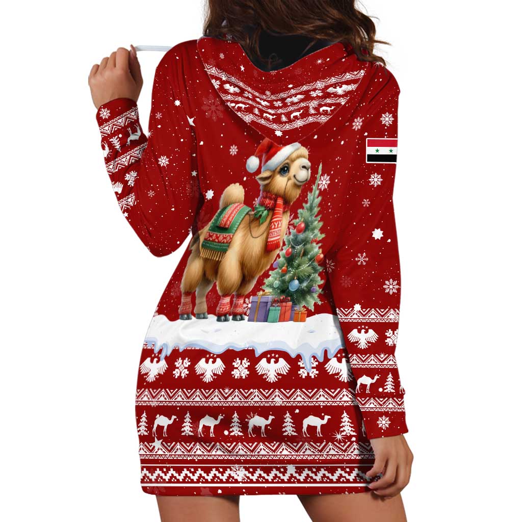 Syria Christmas Hoodie Dress with Golden Eagle Emblem Christmas Camel Scene - Wonder Print Shop
