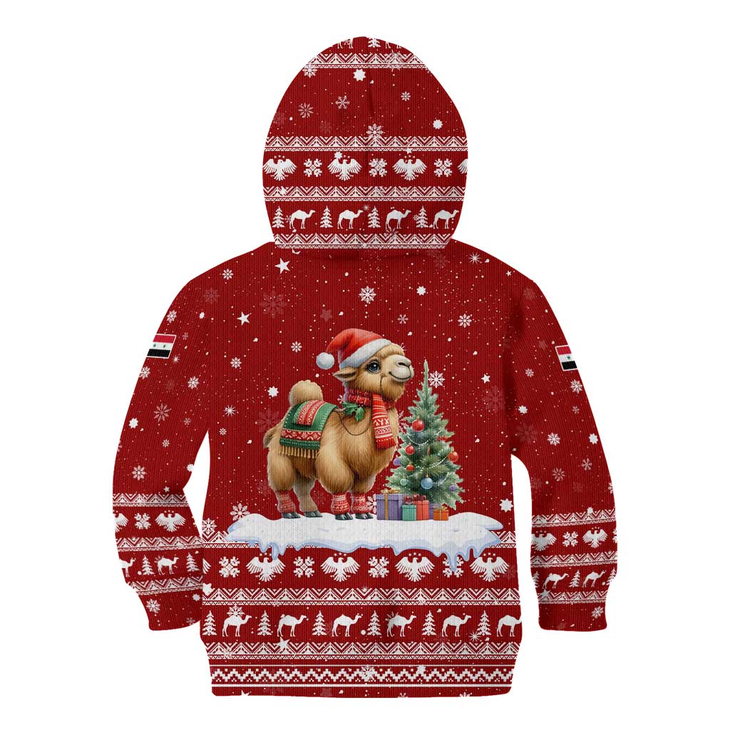 Syria Christmas Kid Hoodie with Golden Eagle Emblem Christmas Camel Scene - Wonder Print Shop