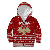 Syria Christmas Kid Hoodie with Golden Eagle Emblem Christmas Camel Scene - Wonder Print Shop
