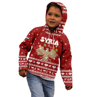 Syria Christmas Kid Hoodie with Golden Eagle Emblem Christmas Camel Scene - Wonder Print Shop