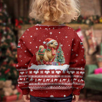 Syria Christmas Kid Ugly Christmas Sweater with Golden Eagle Emblem Christmas Camel Scene - Wonder Print Shop