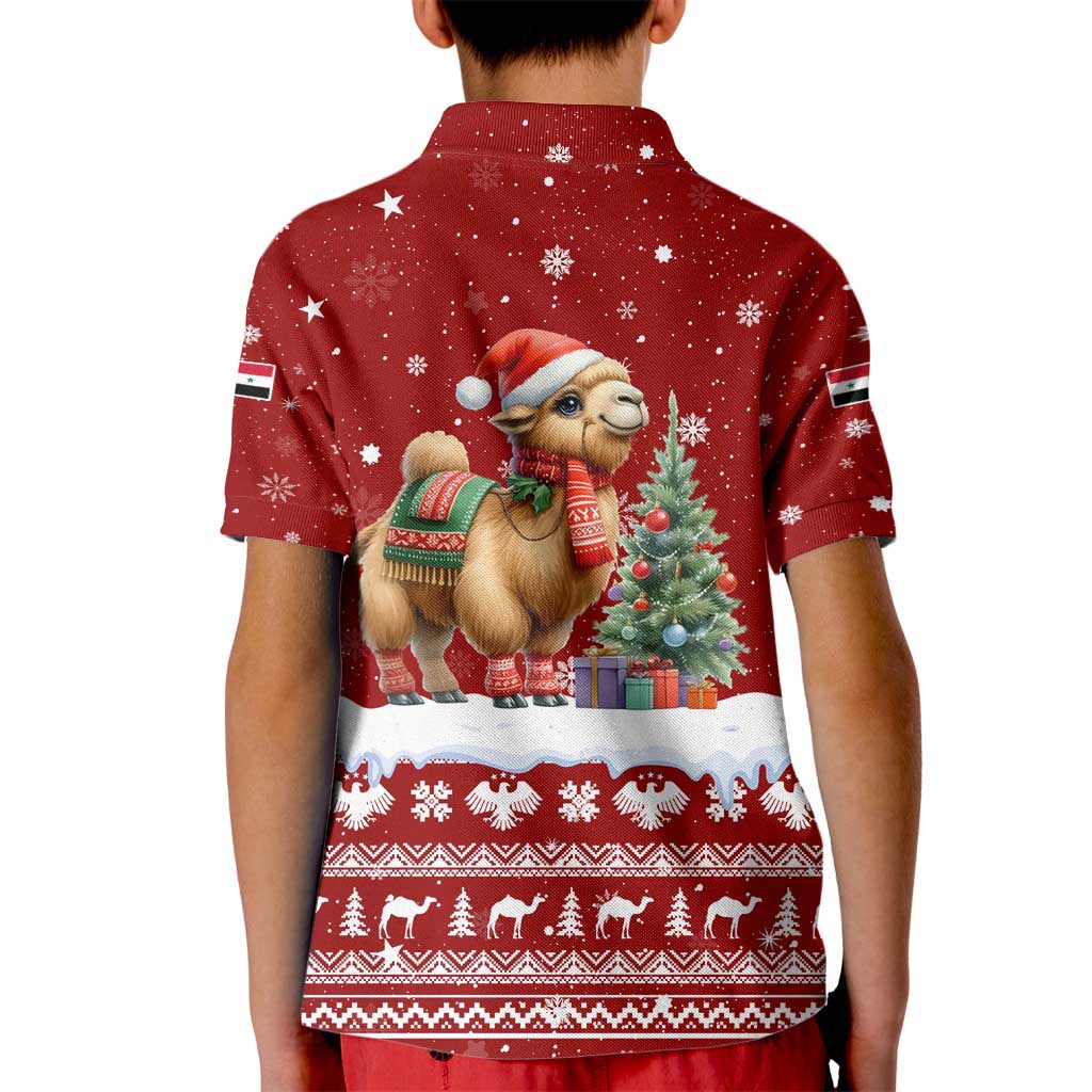 Syria Christmas Kid Polo Shirt with Golden Eagle Emblem Christmas Camel Scene - Wonder Print Shop
