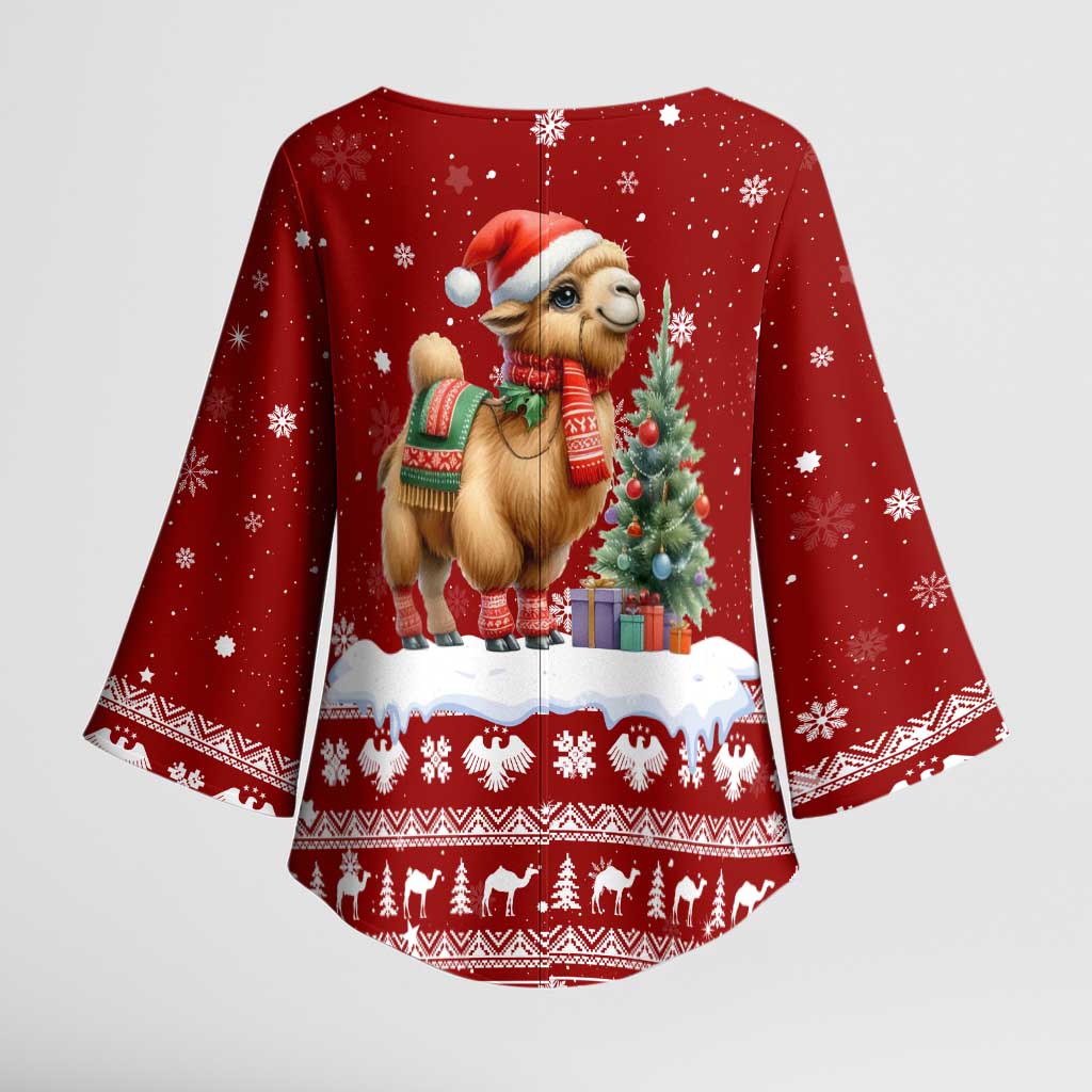 Syria Christmas Kimono Sleeve Blouse with Golden Eagle Emblem Christmas Camel Scene - Wonder Print Shop