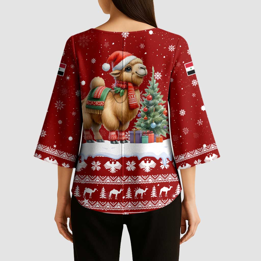 Syria Christmas Kimono Sleeve Blouse with Golden Eagle Emblem Christmas Camel Scene - Wonder Print Shop