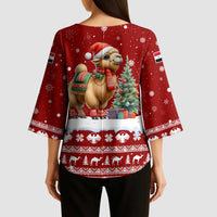 Syria Christmas Kimono Sleeve Blouse with Golden Eagle Emblem Christmas Camel Scene - Wonder Print Shop