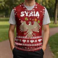 Syria Christmas Knitted V-Neck Vest with Golden Eagle Emblem Christmas Camel Scene - Wonder Print Shop