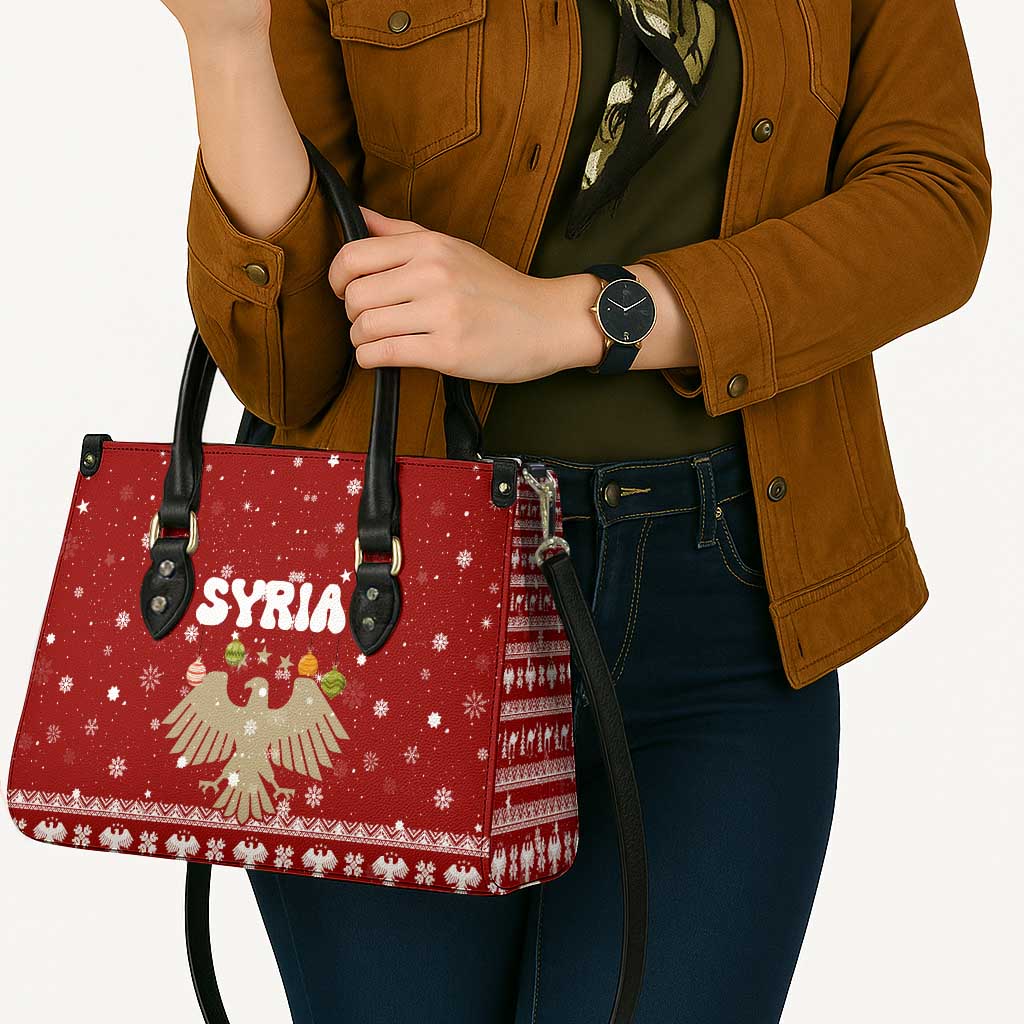 Syria Christmas Leather Bag with Golden Eagle Emblem Christmas Camel Scene - Wonder Print Shop