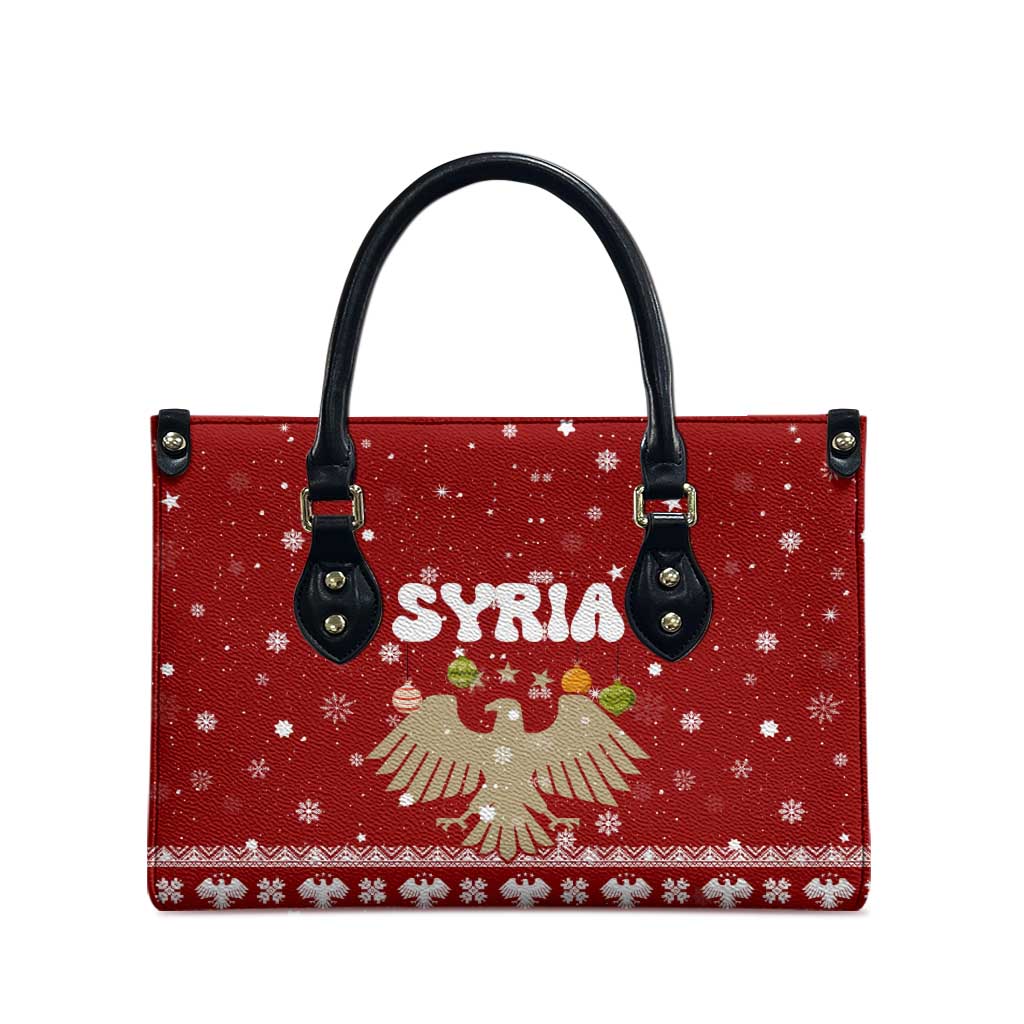 Syria Christmas Leather Bag with Golden Eagle Emblem Christmas Camel Scene - Wonder Print Shop