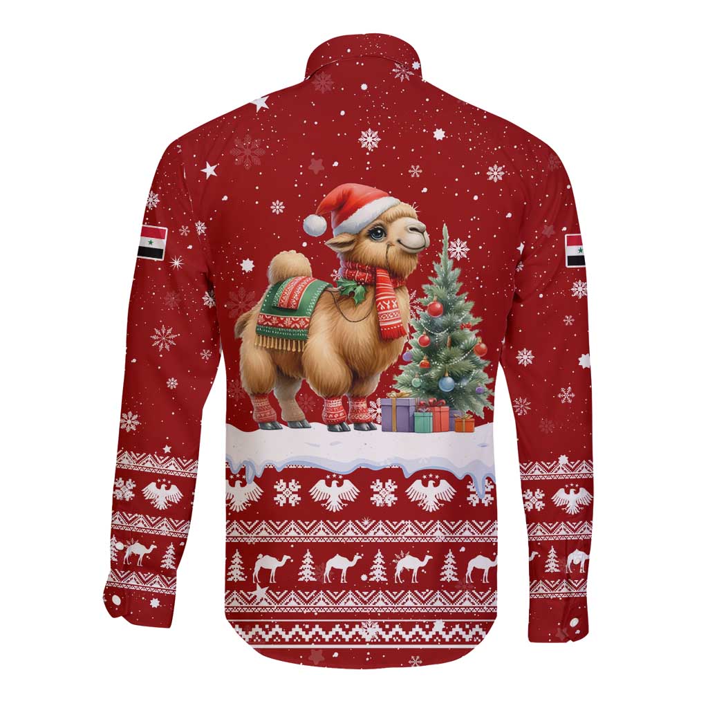 Syria Christmas Long Sleeve Button Shirt with Golden Eagle Emblem Christmas Camel Scene - Wonder Print Shop