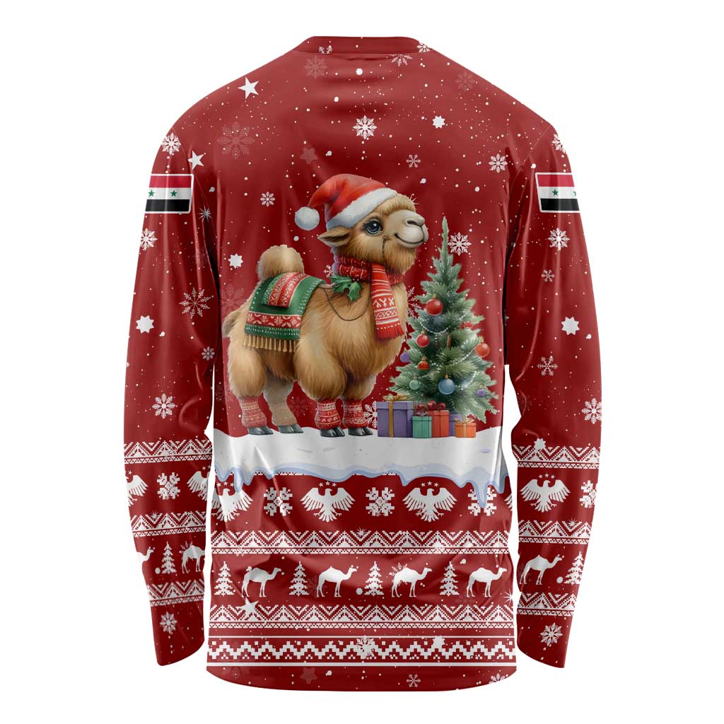 Syria Christmas Long Sleeve Shirt with Golden Eagle Emblem Christmas Camel Scene - Wonder Print Shop