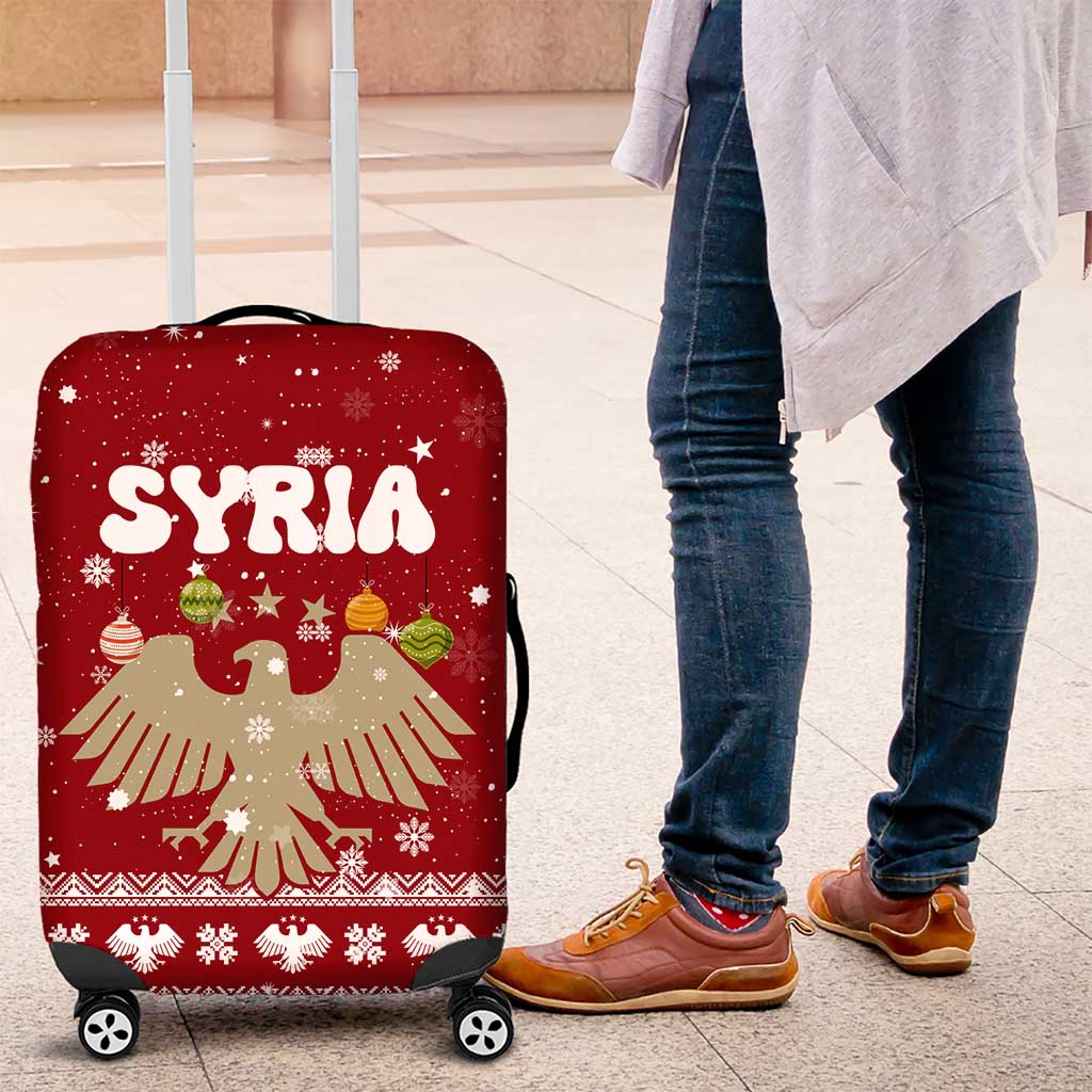 Syria Christmas Luggage Cover with Golden Eagle Emblem Christmas Camel Scene - Wonder Print Shop