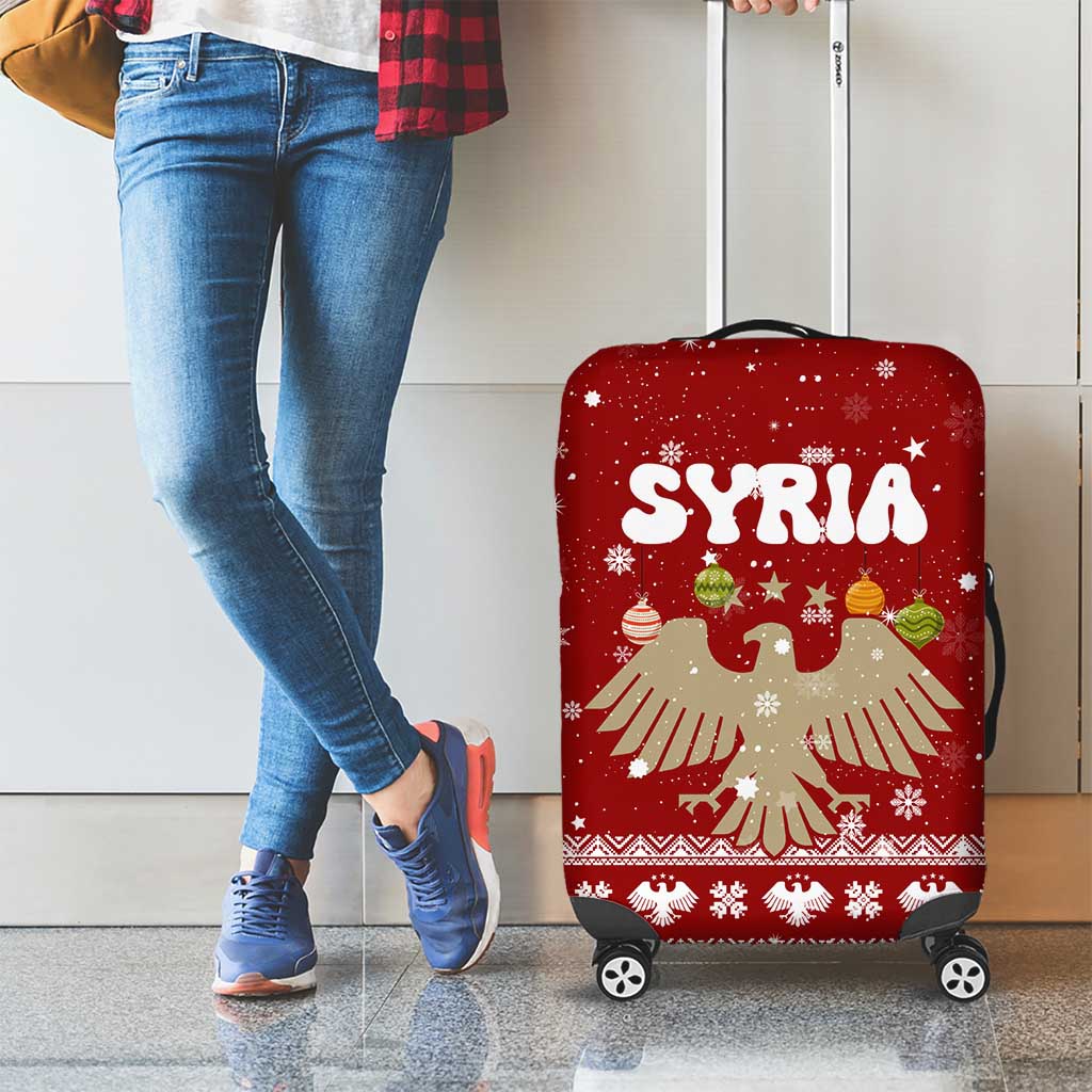 Syria Christmas Luggage Cover with Golden Eagle Emblem Christmas Camel Scene - Wonder Print Shop