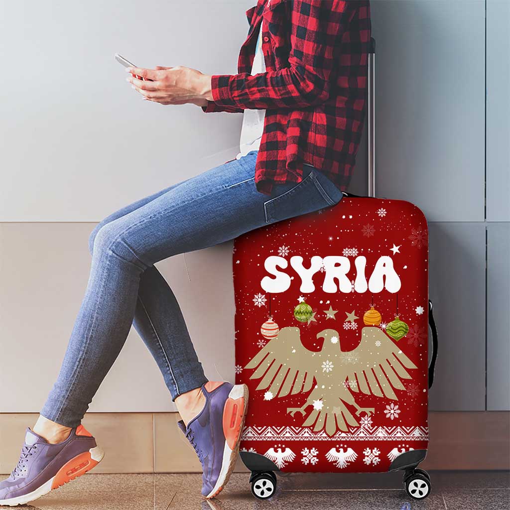 Syria Christmas Luggage Cover with Golden Eagle Emblem Christmas Camel Scene - Wonder Print Shop