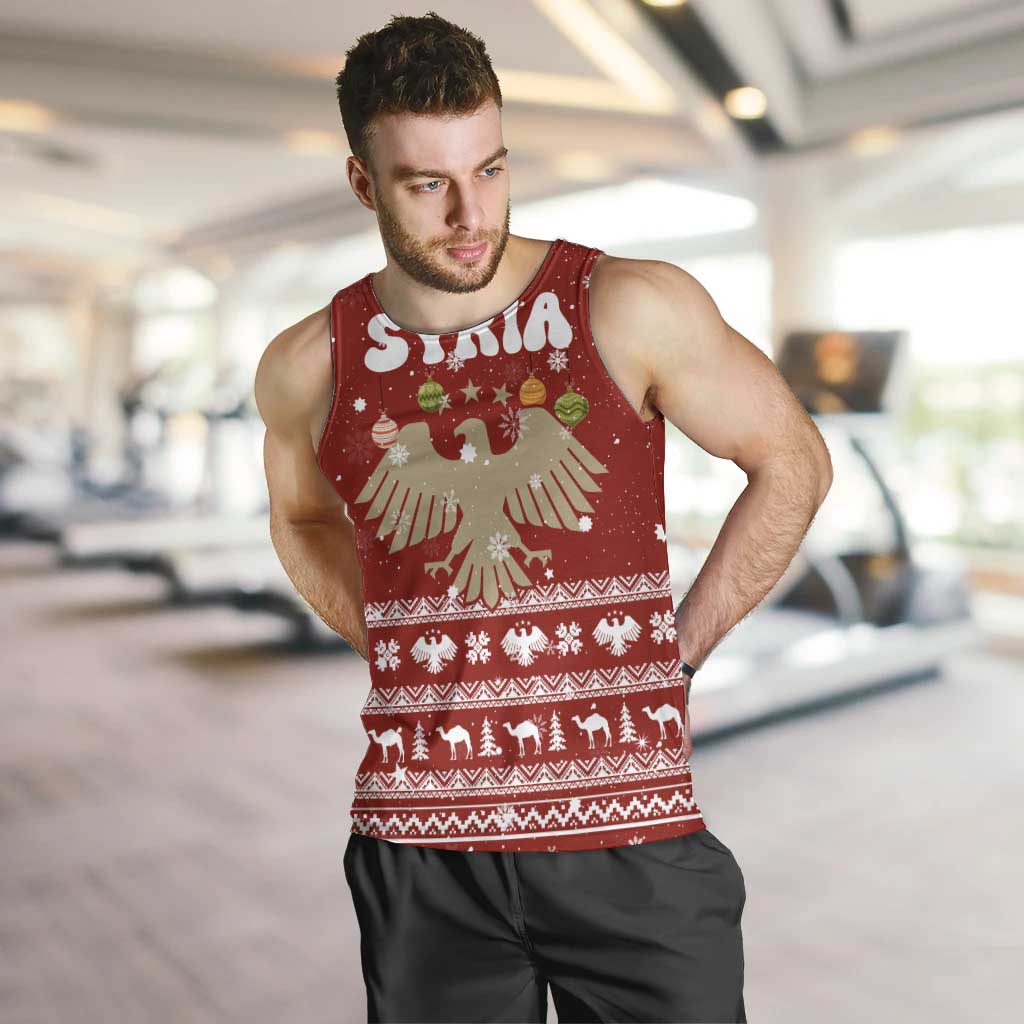 Syria Christmas Men Tank Top with Golden Eagle Emblem Christmas Camel Scene - Wonder Print Shop