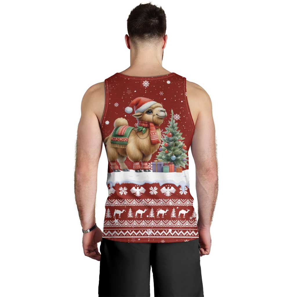 Syria Christmas Men Tank Top with Golden Eagle Emblem Christmas Camel Scene - Wonder Print Shop