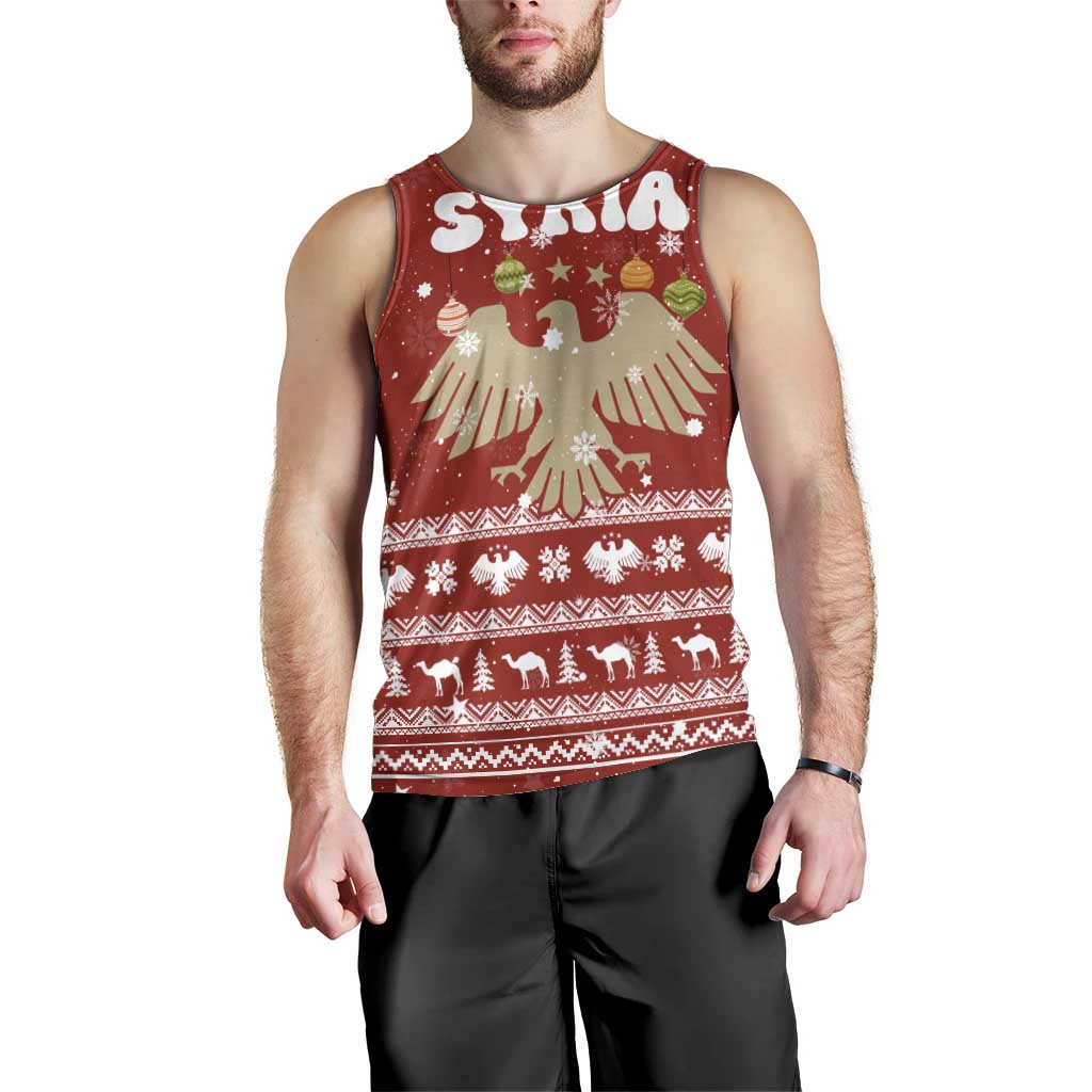 Syria Christmas Men Tank Top with Golden Eagle Emblem Christmas Camel Scene - Wonder Print Shop