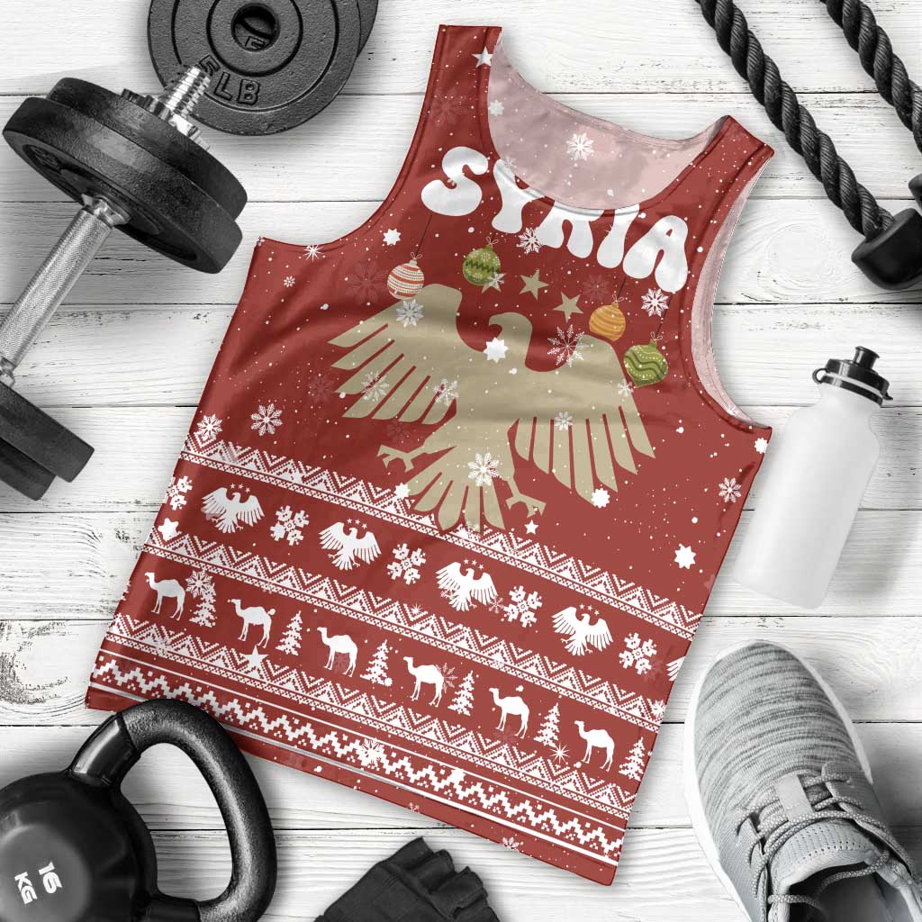 Syria Christmas Men Tank Top with Golden Eagle Emblem Christmas Camel Scene - Wonder Print Shop