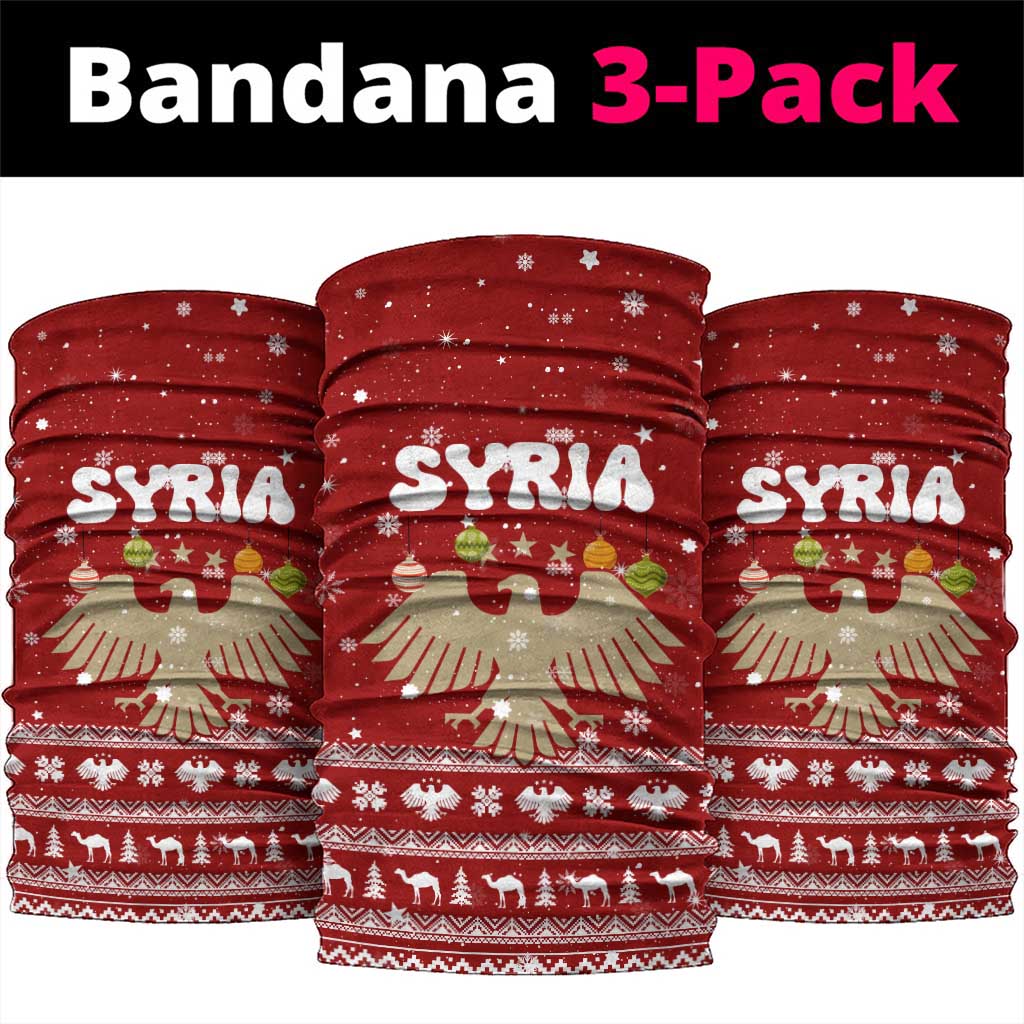 Syria Christmas Neck Gaiter with Golden Eagle Emblem Christmas Camel Scene - Wonder Print Shop