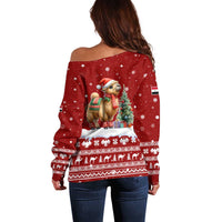 Syria Christmas Off Shoulder Sweater with Golden Eagle Emblem Christmas Camel Scene - Wonder Print Shop