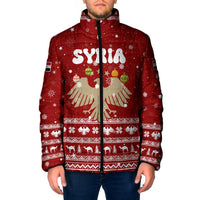 Syria Christmas Padded Jacket with Golden Eagle Emblem Christmas Camel Scene - Wonder Print Shop