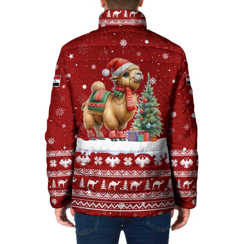 Syria Christmas Padded Jacket with Golden Eagle Emblem Christmas Camel Scene - Wonder Print Shop