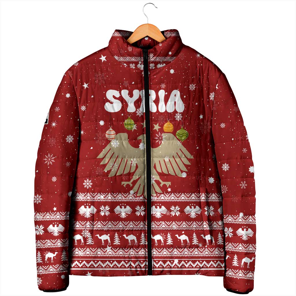 Syria Christmas Padded Jacket with Golden Eagle Emblem Christmas Camel Scene - Wonder Print Shop