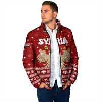 Syria Christmas Padded Jacket with Golden Eagle Emblem Christmas Camel Scene - Wonder Print Shop