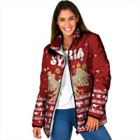 Syria Christmas Padded Jacket with Golden Eagle Emblem Christmas Camel Scene - Wonder Print Shop
