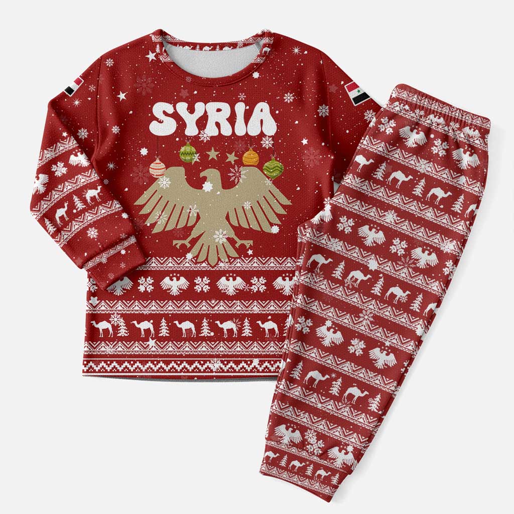 Syria Christmas Pajama Set with Golden Eagle Emblem Christmas Camel Scene - Wonder Print Shop