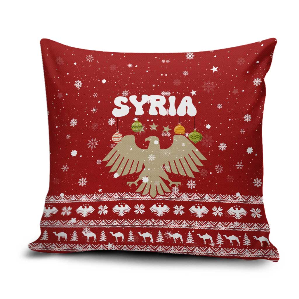 Syria Christmas Pillow Cover with Golden Eagle Emblem Christmas Camel Scene - Wonder Print Shop