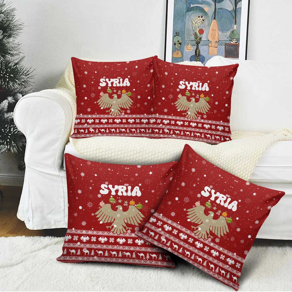 Syria Christmas Pillow Cover with Golden Eagle Emblem Christmas Camel Scene - Wonder Print Shop