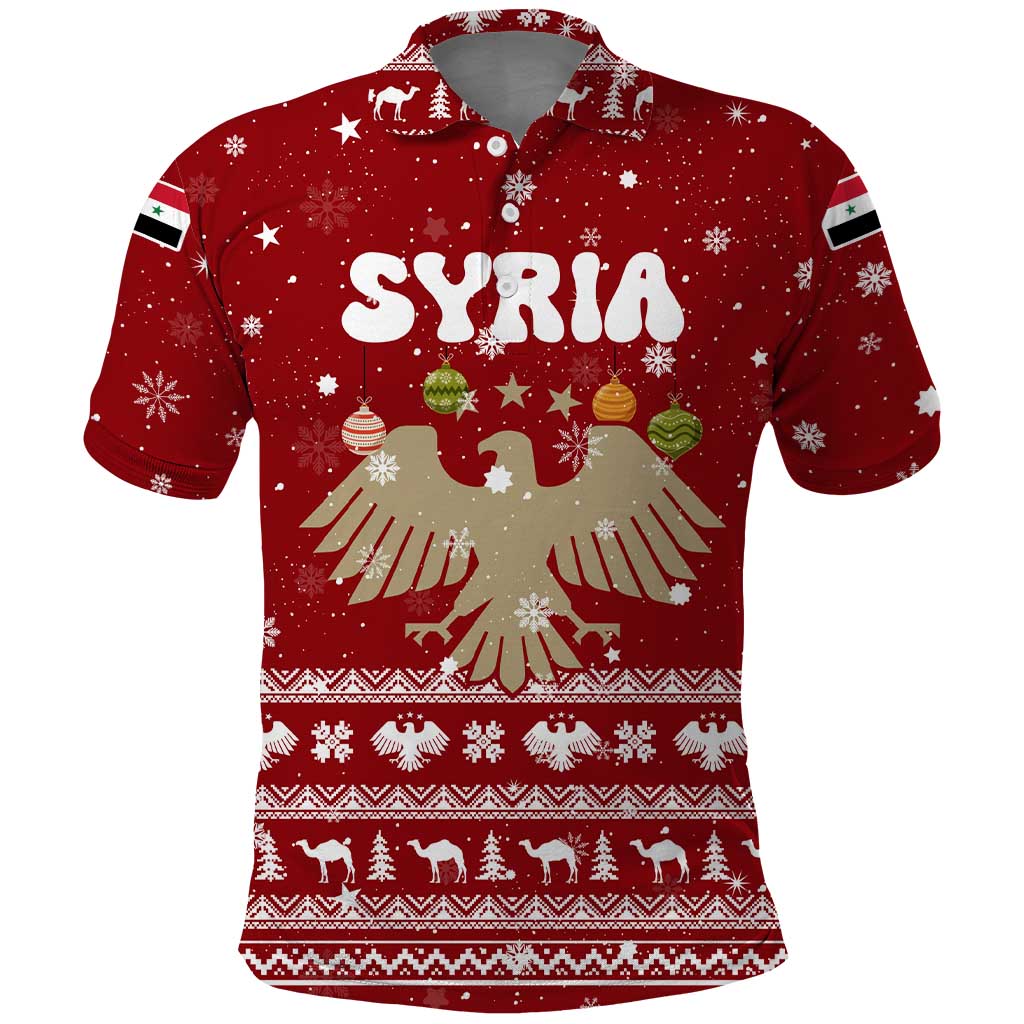 Syria Christmas Polo Shirt with Golden Eagle Emblem Christmas Camel Scene - Wonder Print Shop