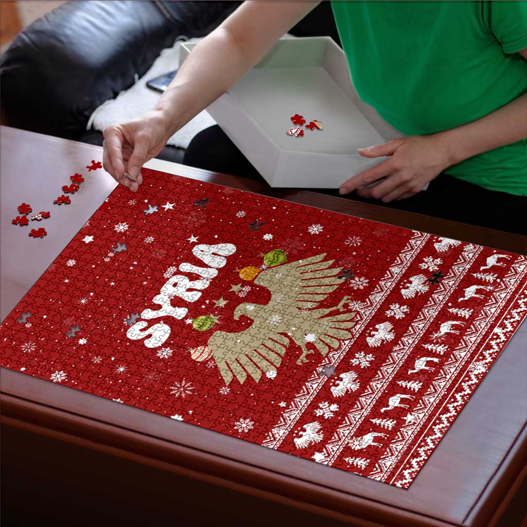 Syria Christmas Puzzle with Golden Eagle Emblem Christmas Camel Scene - Wonder Print Shop