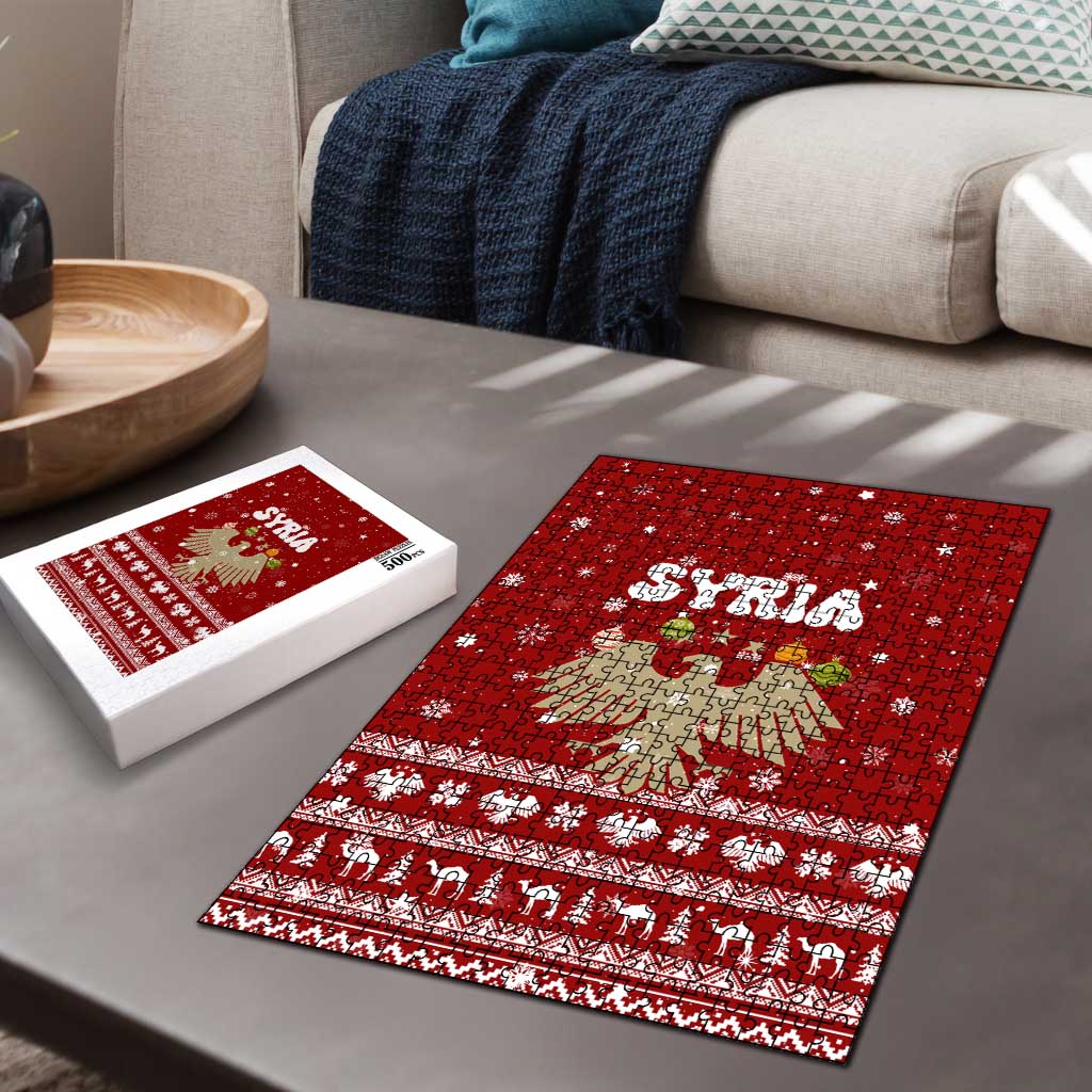 Syria Christmas Puzzle with Golden Eagle Emblem Christmas Camel Scene - Wonder Print Shop