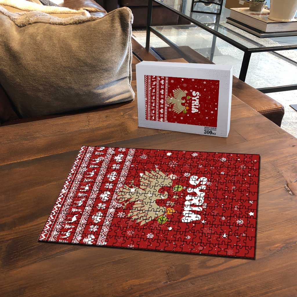 Syria Christmas Puzzle with Golden Eagle Emblem Christmas Camel Scene - Wonder Print Shop