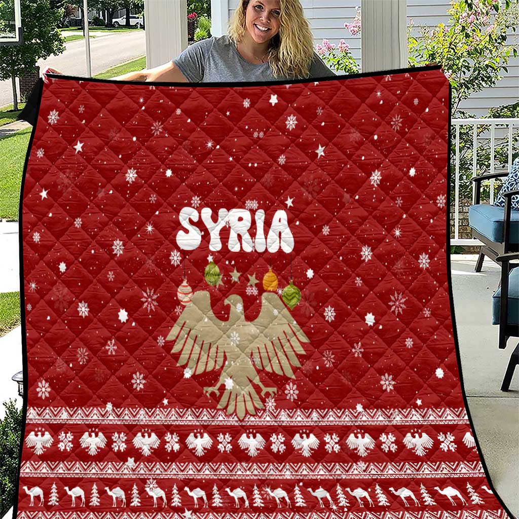 Syria Christmas Quilt with Golden Eagle Emblem Christmas Camel Scene - Wonder Print Shop