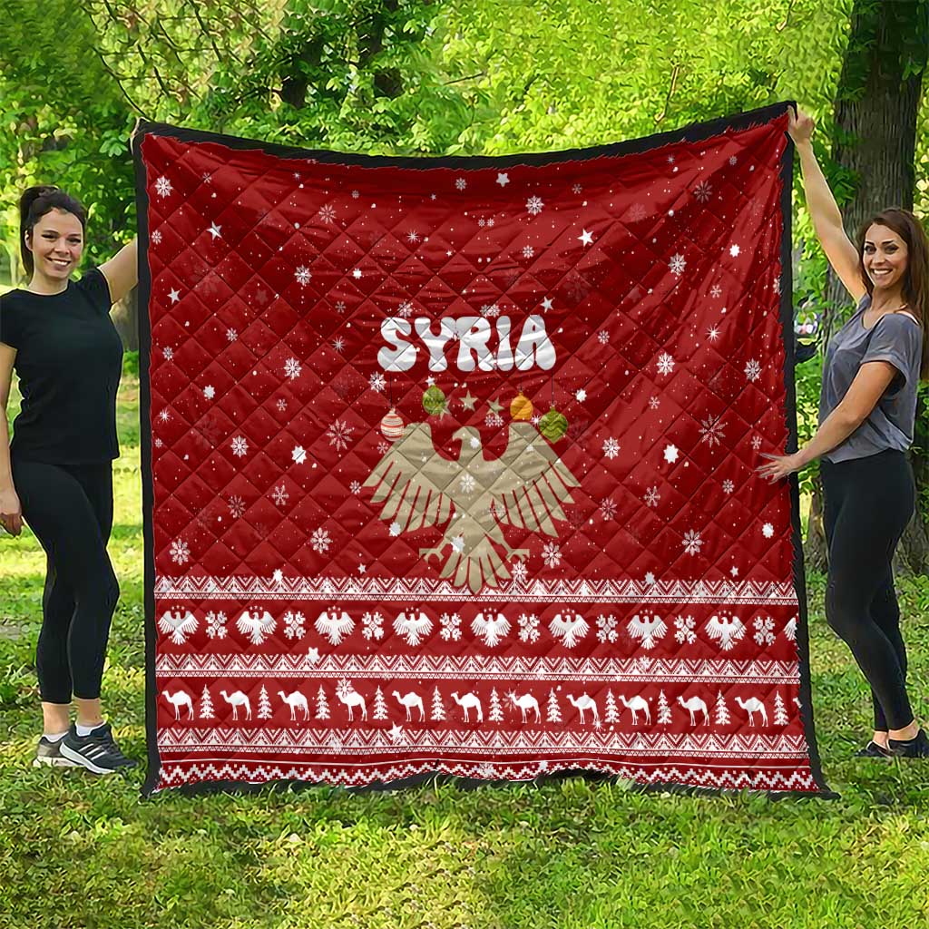 Syria Christmas Quilt with Golden Eagle Emblem Christmas Camel Scene - Wonder Print Shop