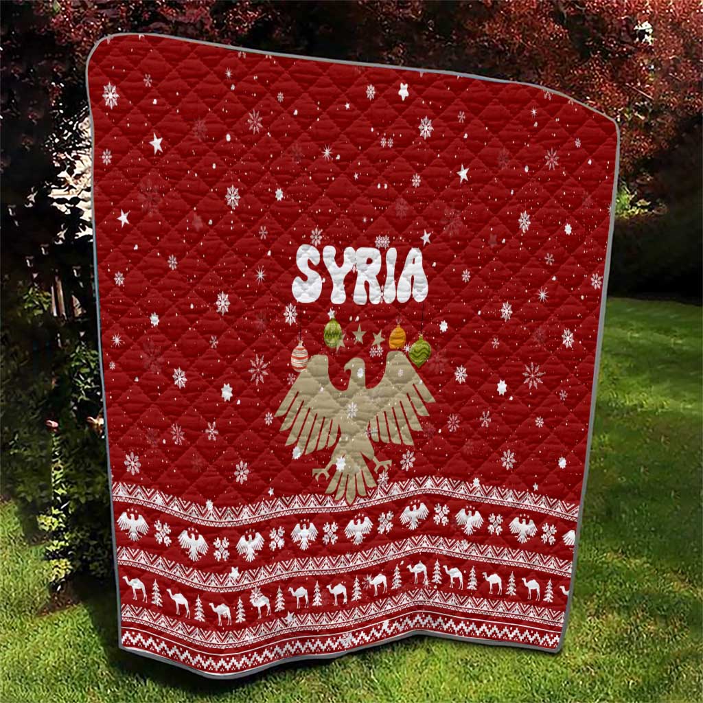 Syria Christmas Quilt with Golden Eagle Emblem Christmas Camel Scene - Wonder Print Shop