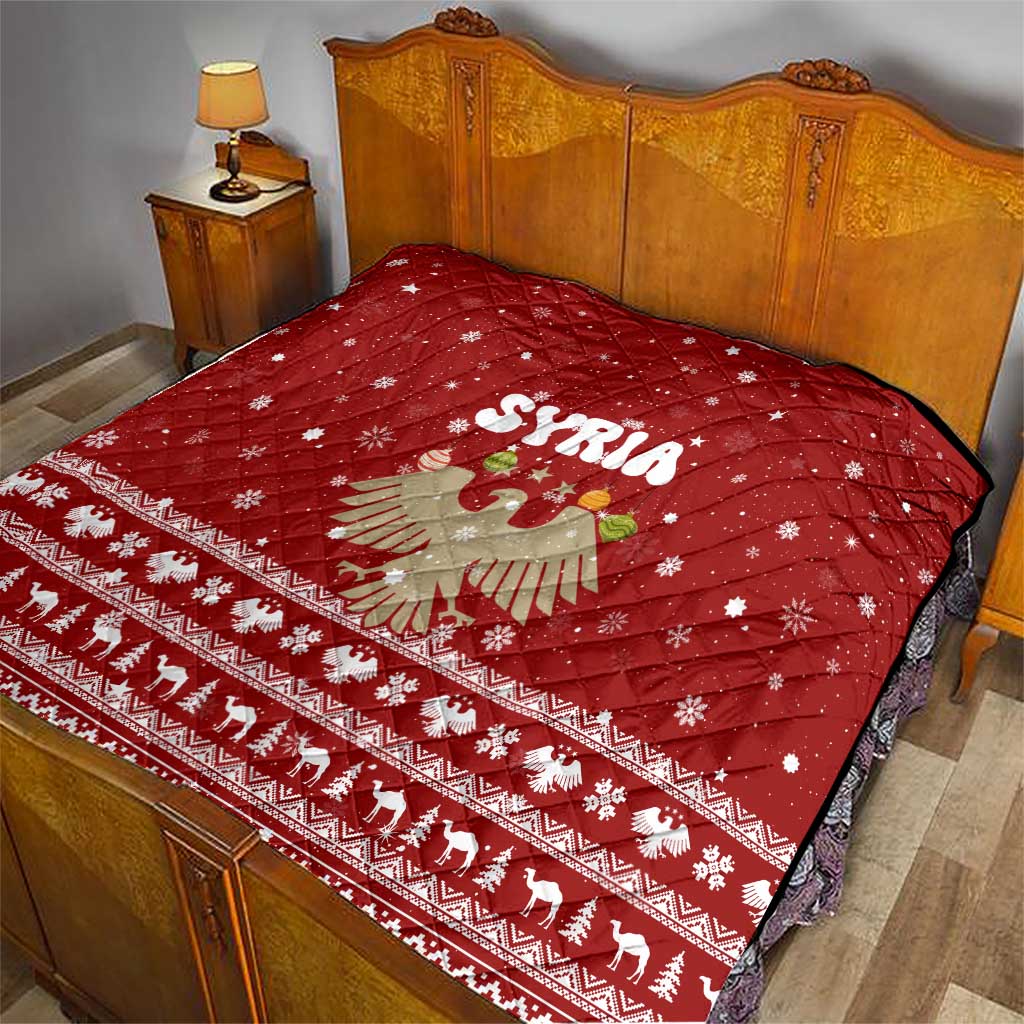 Syria Christmas Quilt with Golden Eagle Emblem Christmas Camel Scene - Wonder Print Shop