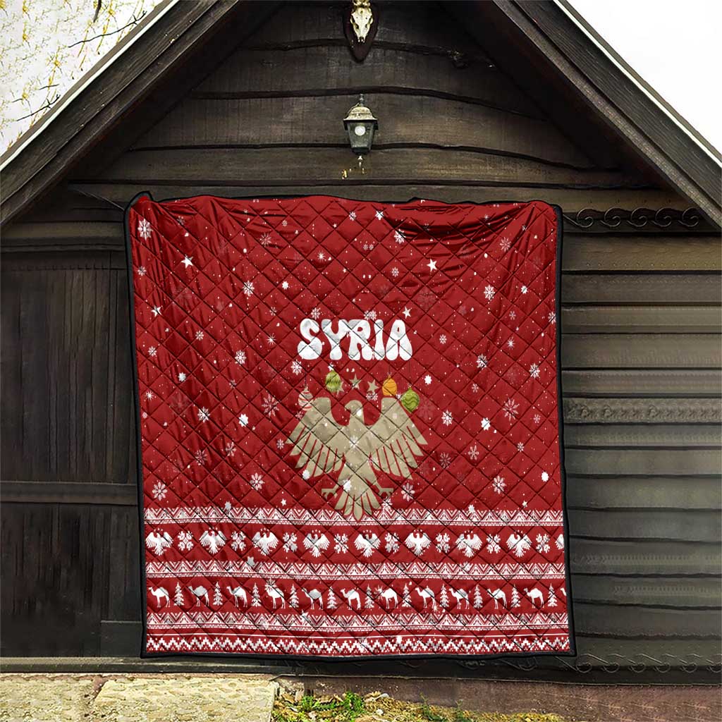 Syria Christmas Quilt with Golden Eagle Emblem Christmas Camel Scene - Wonder Print Shop