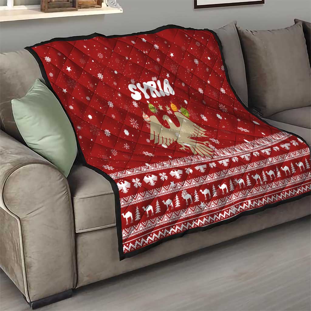 Syria Christmas Quilt with Golden Eagle Emblem Christmas Camel Scene - Wonder Print Shop