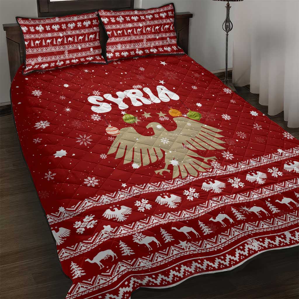 Syria Christmas Quilt Bed Set with Golden Eagle Emblem Christmas Camel Scene - Wonder Print Shop