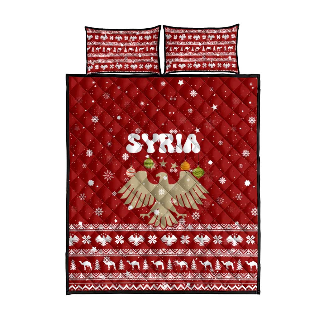 Syria Christmas Quilt Bed Set with Golden Eagle Emblem Christmas Camel Scene - Wonder Print Shop