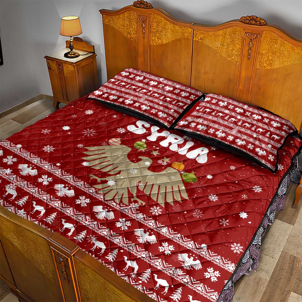Syria Christmas Quilt Bed Set with Golden Eagle Emblem Christmas Camel Scene - Wonder Print Shop