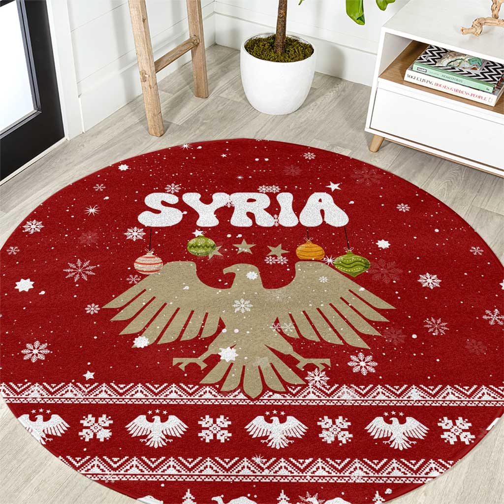 Syria Christmas Round Carpet with Golden Eagle Emblem Christmas Camel Scene - Wonder Print Shop
