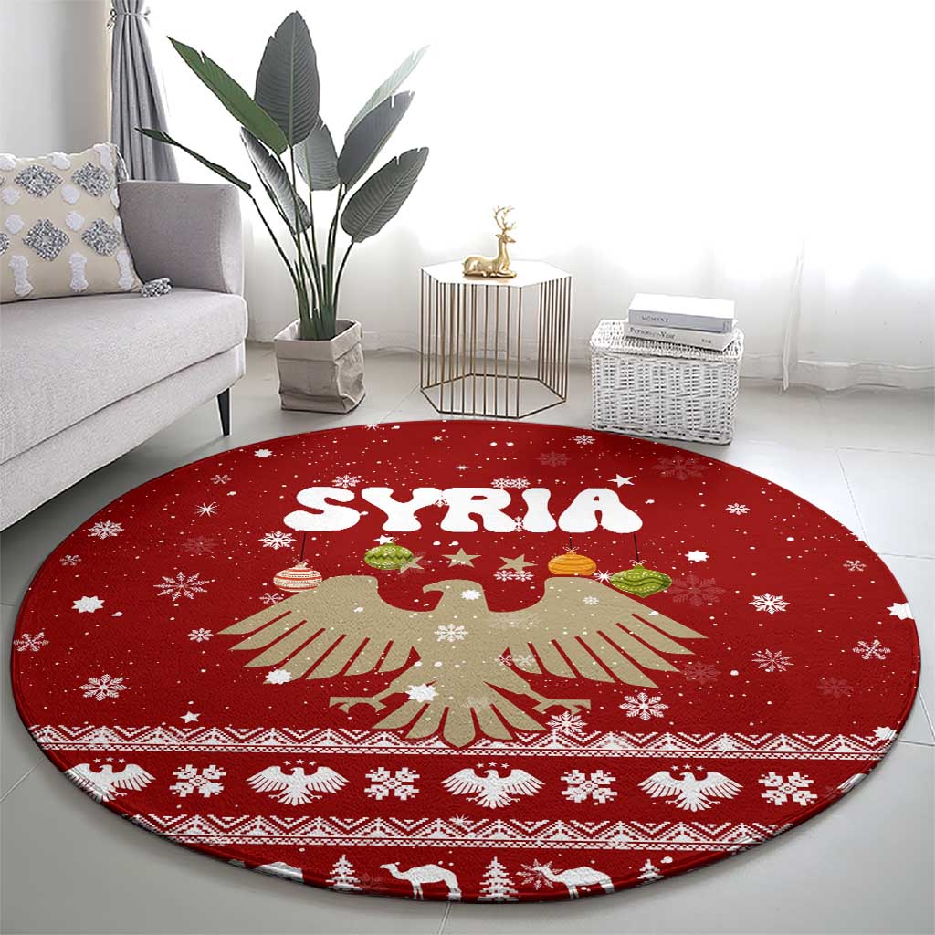 Syria Christmas Round Carpet with Golden Eagle Emblem Christmas Camel Scene - Wonder Print Shop